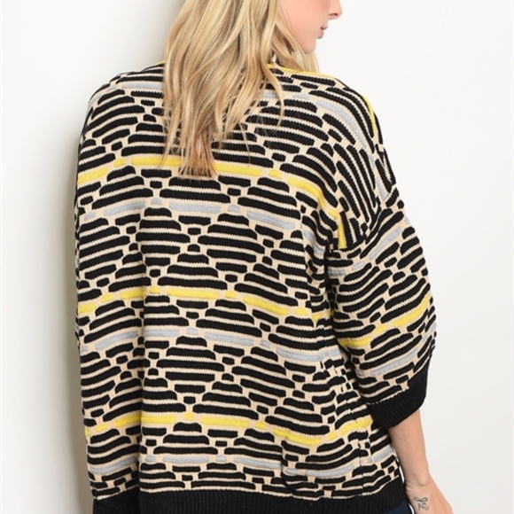 Black & Yellow Knit Cardigan Sweater - Picture 7 of 8